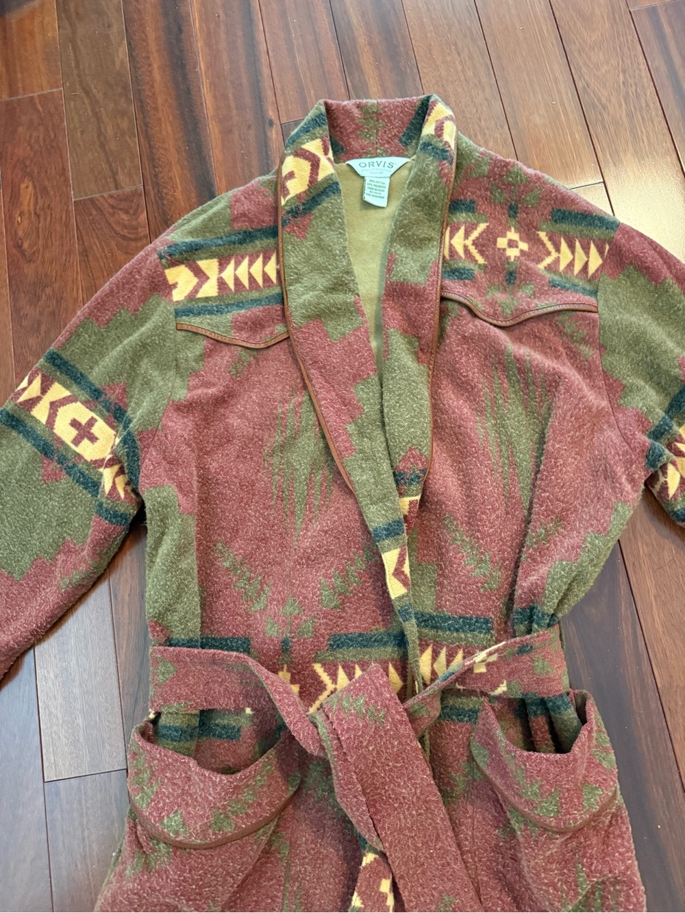 Orvis Men’s Wrap Bathrobe Size M Western Aztec 80 Cotton 20 Poly Warm - Picture 10 of 12